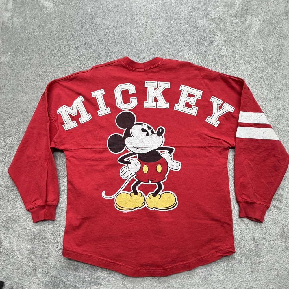 Disney Parks Shirt Mens M Red‎ Mickey Graphic Crewneck Cotton Long Sleeve Tee